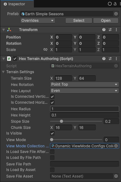 View Mode Collection on Terrain Prefab